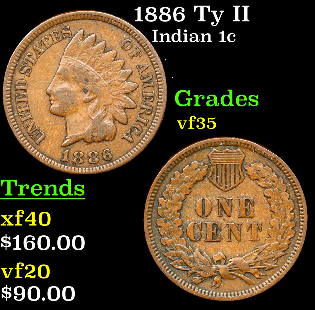 1886 Ty II Indian Cent 1c Grades vf++ (1 of 3)