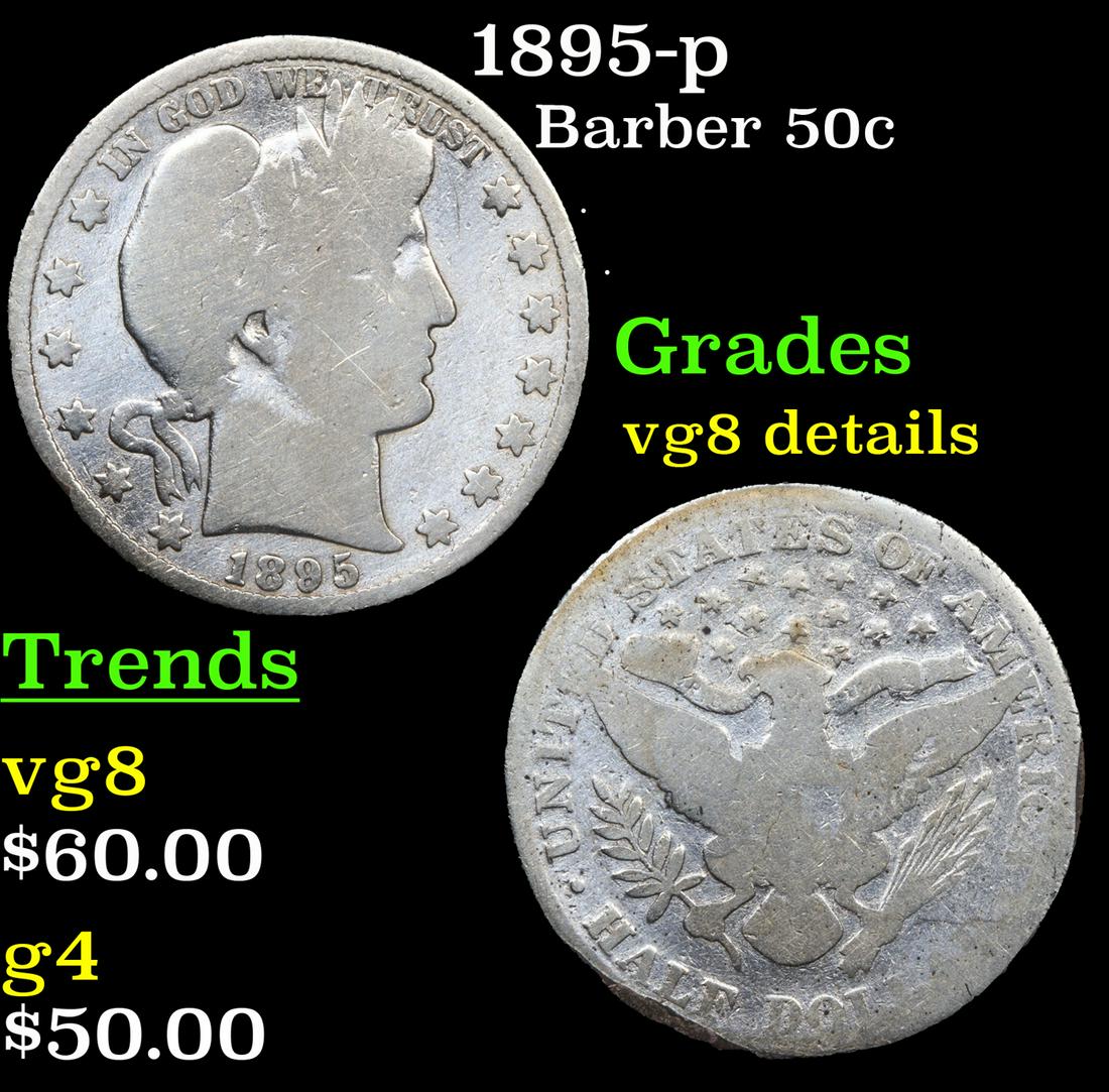 1895-p Barber Half Dollars 50c Grades vg details. (1 of 3)
