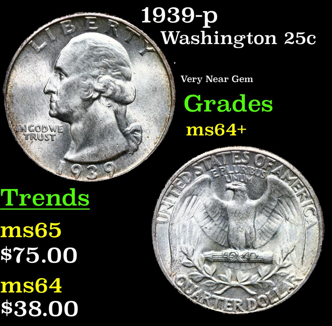 1939-p Washington Quarter 25c Grades Choice+ Unc (1 of 3)