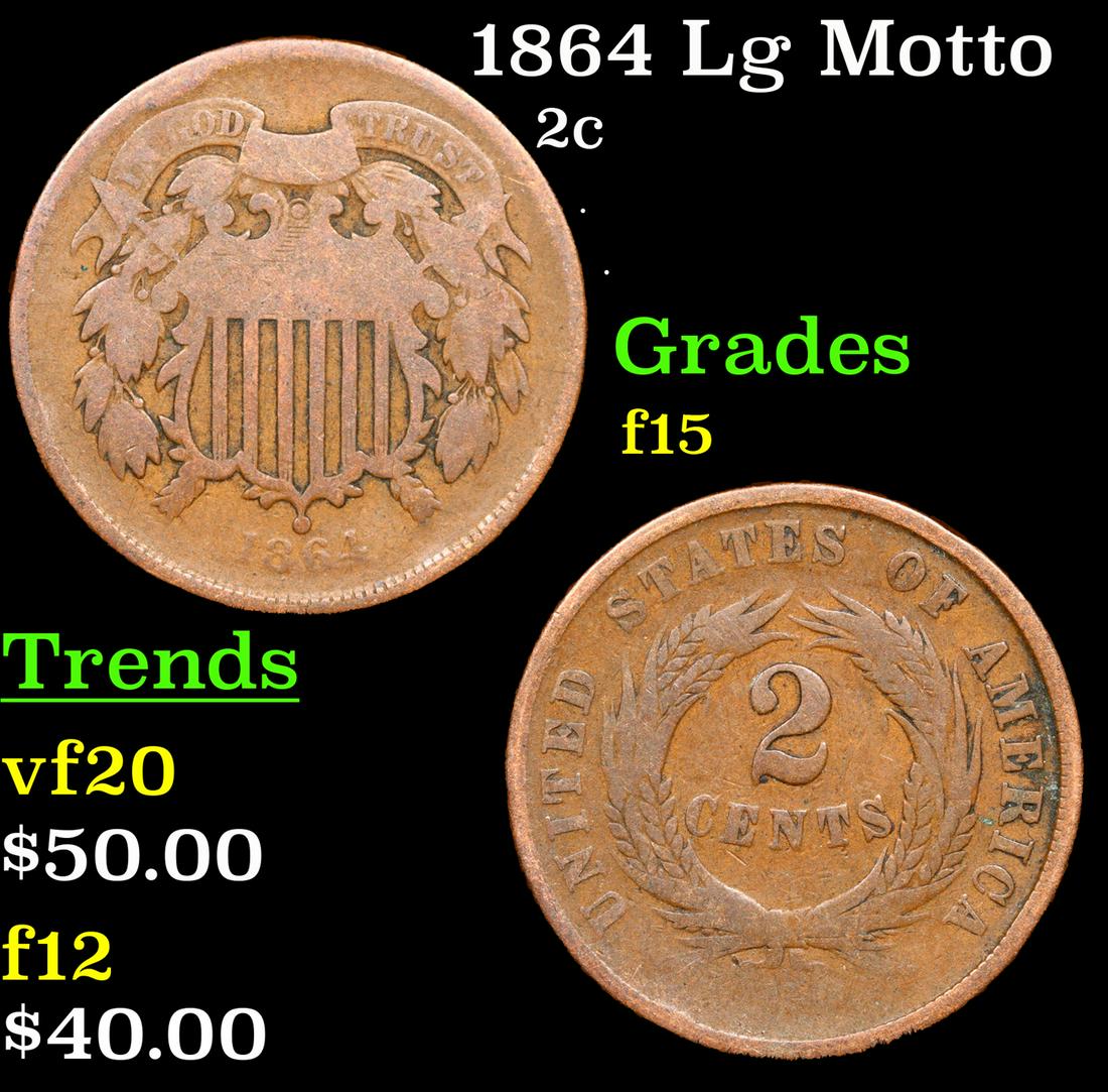 1864 Lg Motto Two Cent Piece 2c Grades f+ (1 of 3)