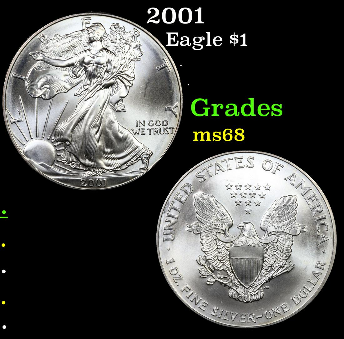2001 Silver Eagle Dollar $1 Grades GEM+++ Unc (1 of 3)