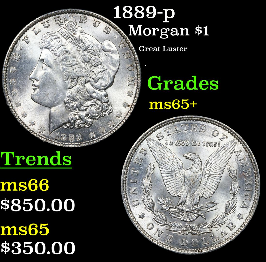 1889-p Morgan Dollar $1 Grades GEM+ Unc (1 of 3)