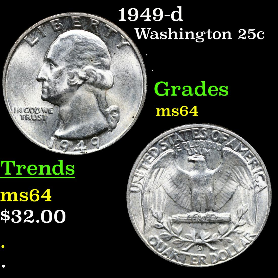 1949-d Washington Quarter 25c Grades Choice Unc (1 of 3)