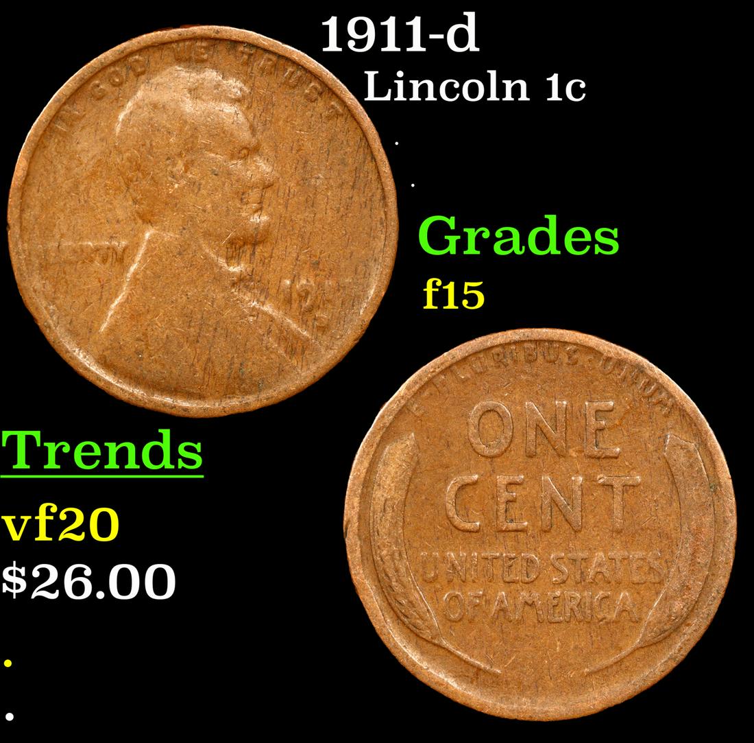 1911-d Lincoln Cent 1c Grades f+ (1 of 3)