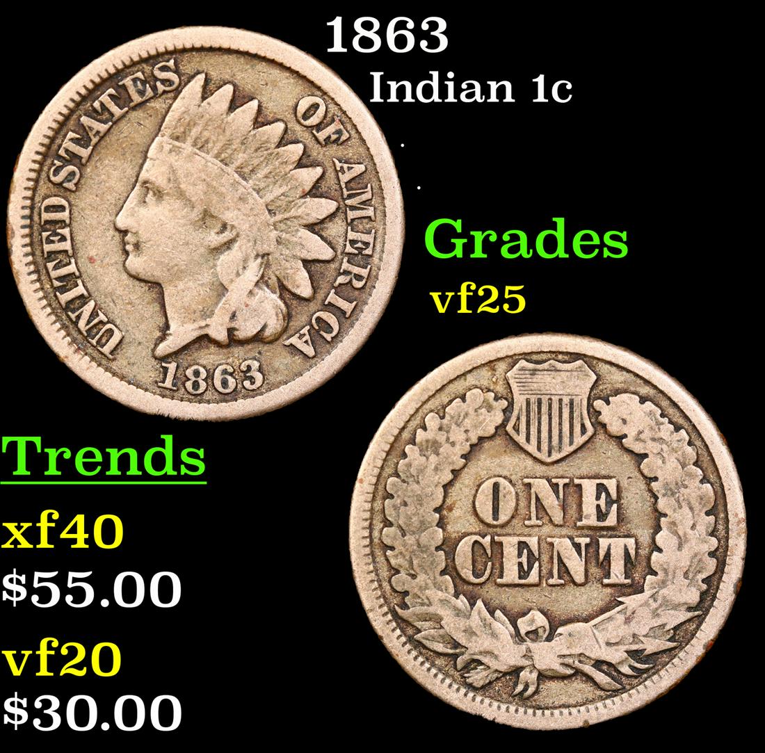 1863 Indian Cent 1c Grades vf+ (1 of 3)