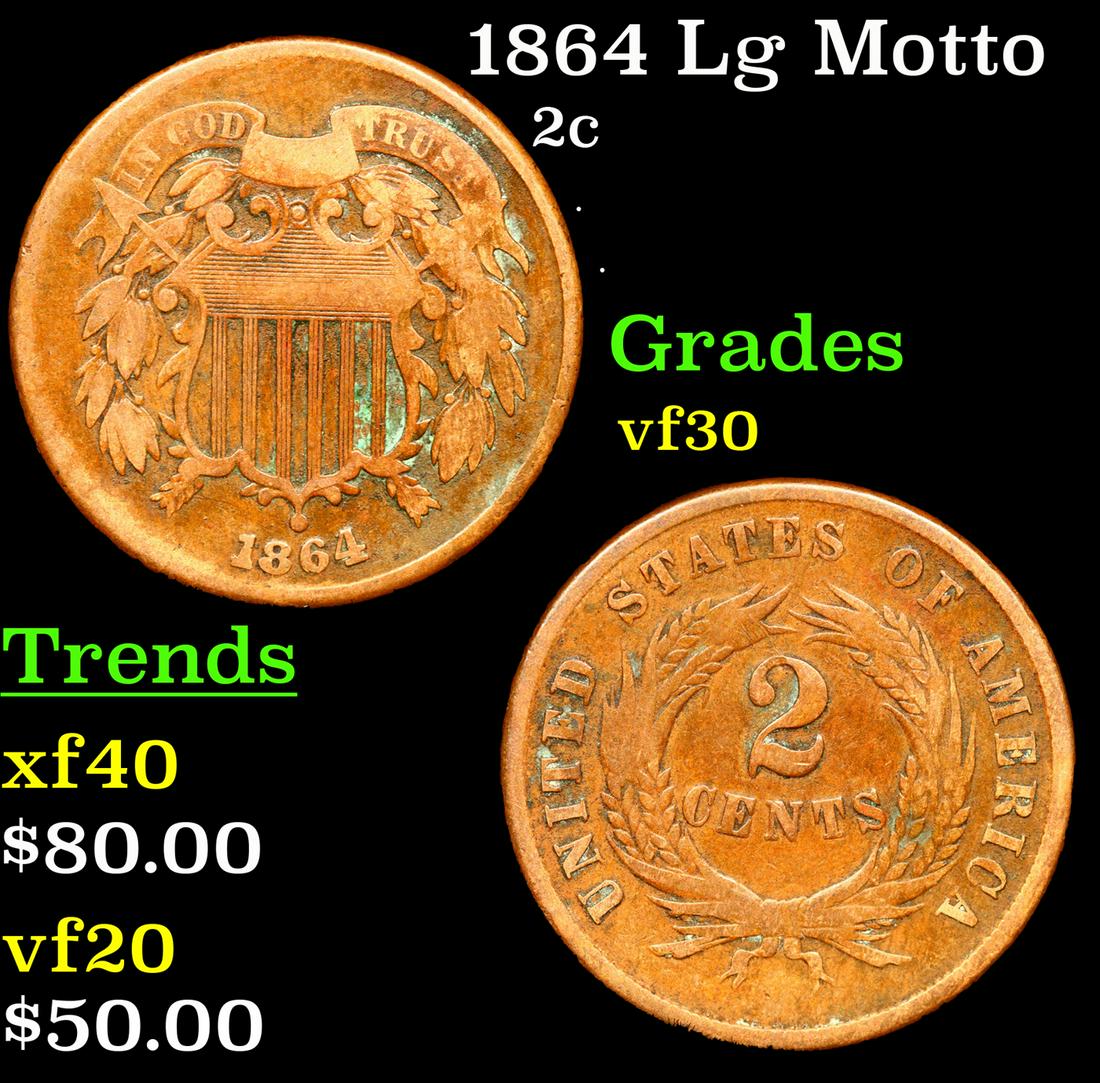 1864 Lg Motto Two Cent Piece 2c Grades vf++ (1 of 3)