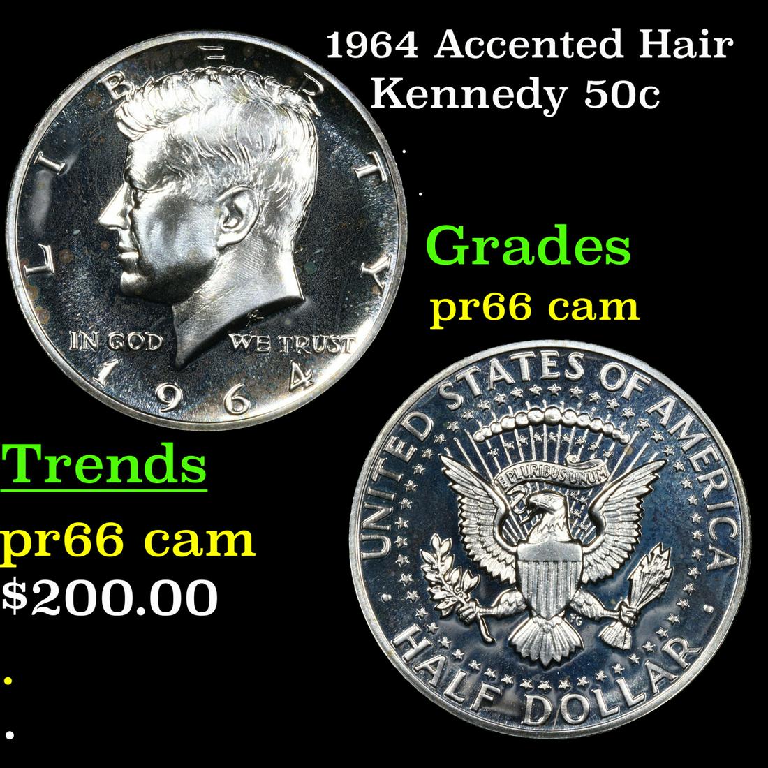 Proof 1964 Kennedy Half Dollar Accented Hair 50c Graded pr66 cam By SEGS (1 of 7)