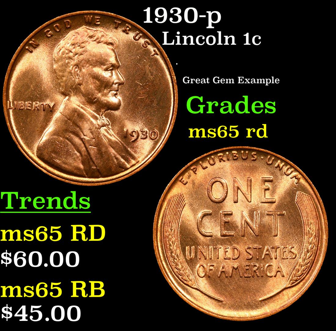 1930-p Lincoln Cent 1c Grades GEM Unc RD (1 of 3)