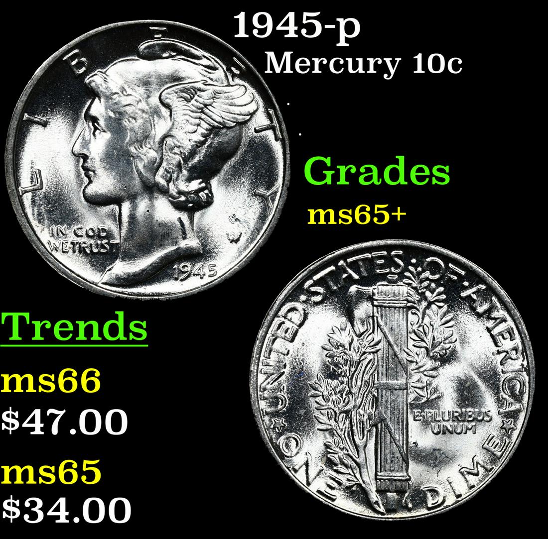 1945-p Mercury Dime 10c Grades GEM+ Unc (1 of 3)