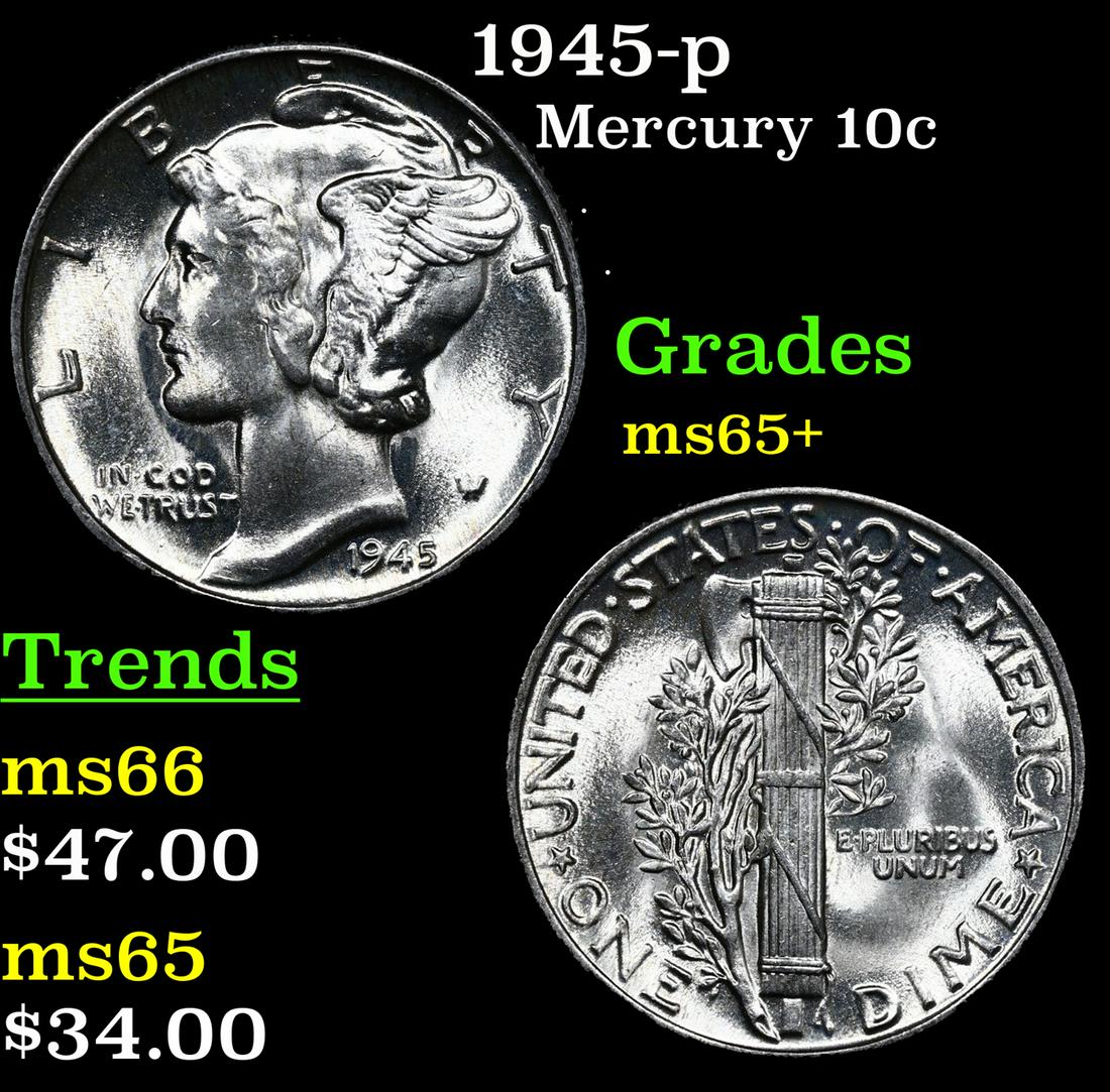 1945-p Mercury Dime 10c Grades GEM+ Unc (1 of 3)