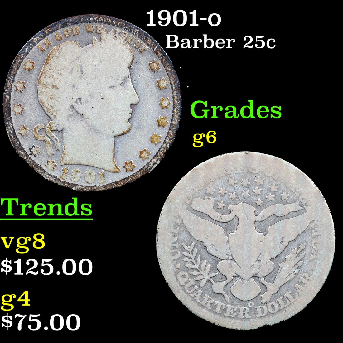 1901-o Barber Quarter 25c Grades g+ (1 of 3)