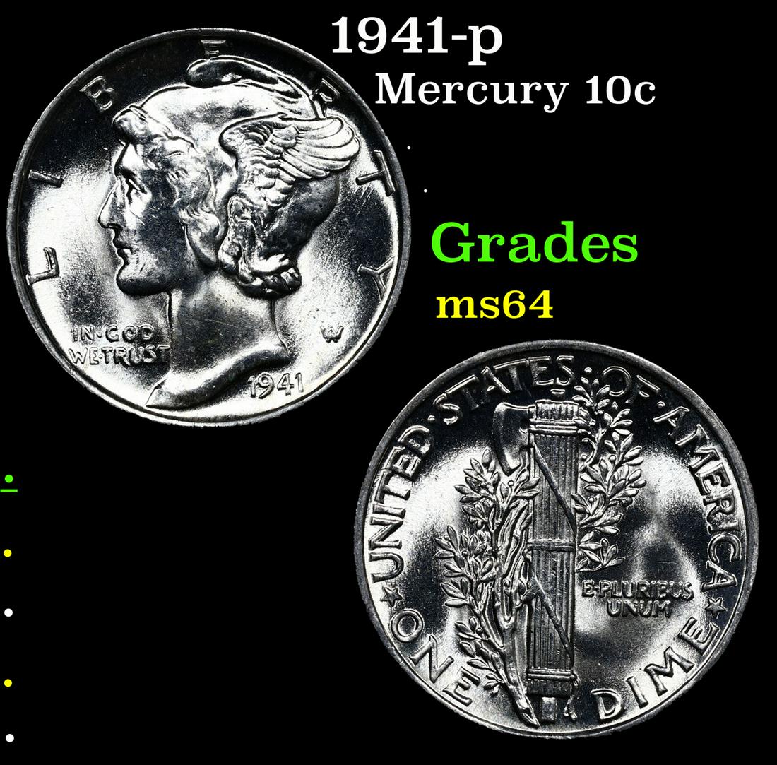 1941-p Mercury Dime 10c Grades Choice Unc (1 of 3)