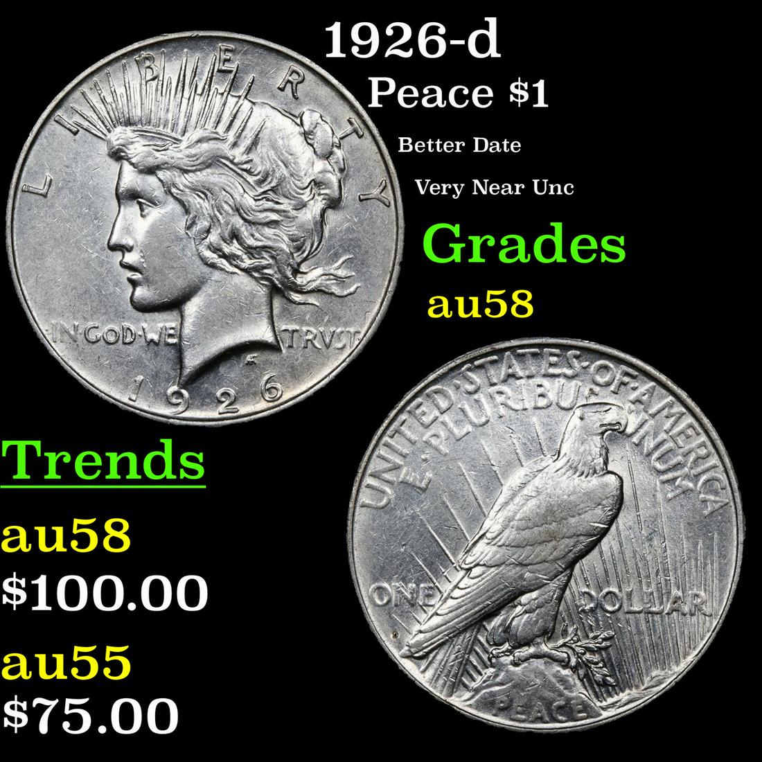 1926-d Peace Dollar $1 Grades Choice AU/BU Slider (1 of 3)