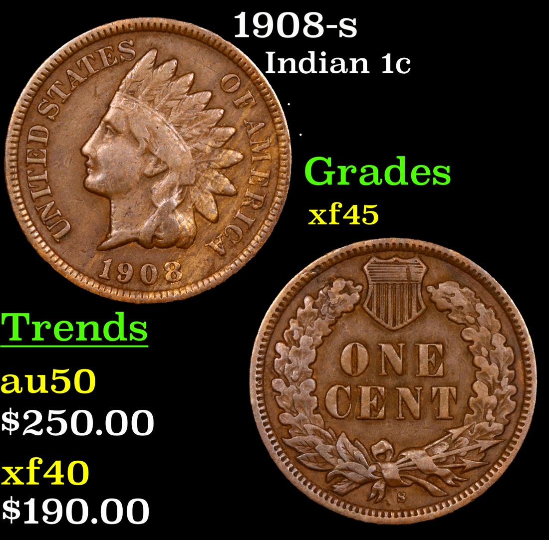 1908-s Indian Cent 1c Grades xf+ (1 of 3)