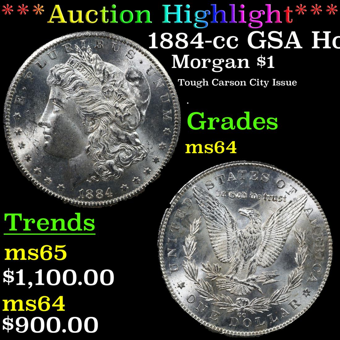 ***Auction Highlight*** NGC 1884-cc Morgan Dollar GSA Hoard $1 Graded ms64 By NGC (fc) (1 of 5)