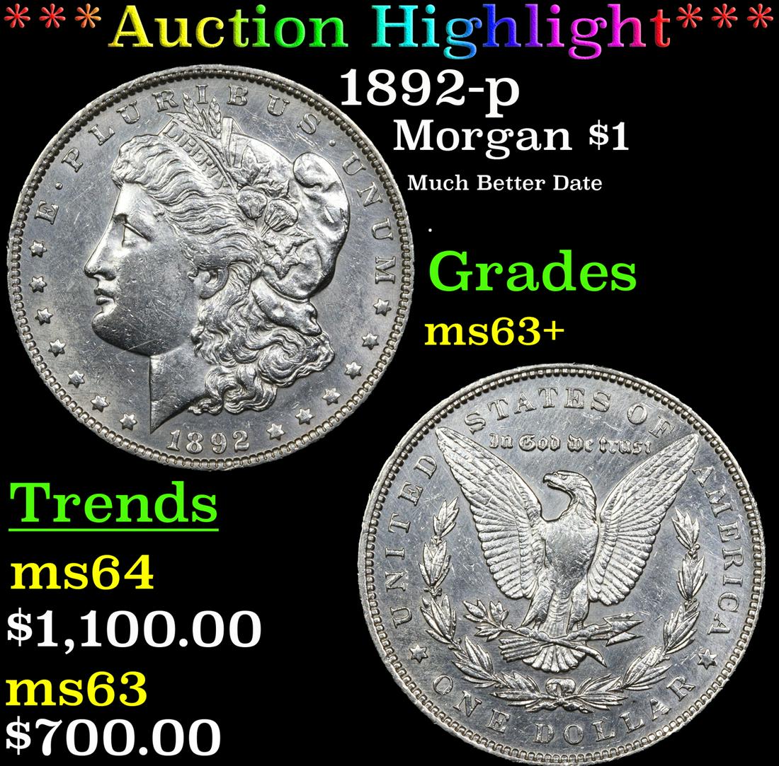 ***Auction Highlight*** 1892-p Morgan Dollar $1 Graded Select+ Unc By USCG (fc) (1 of 5)
