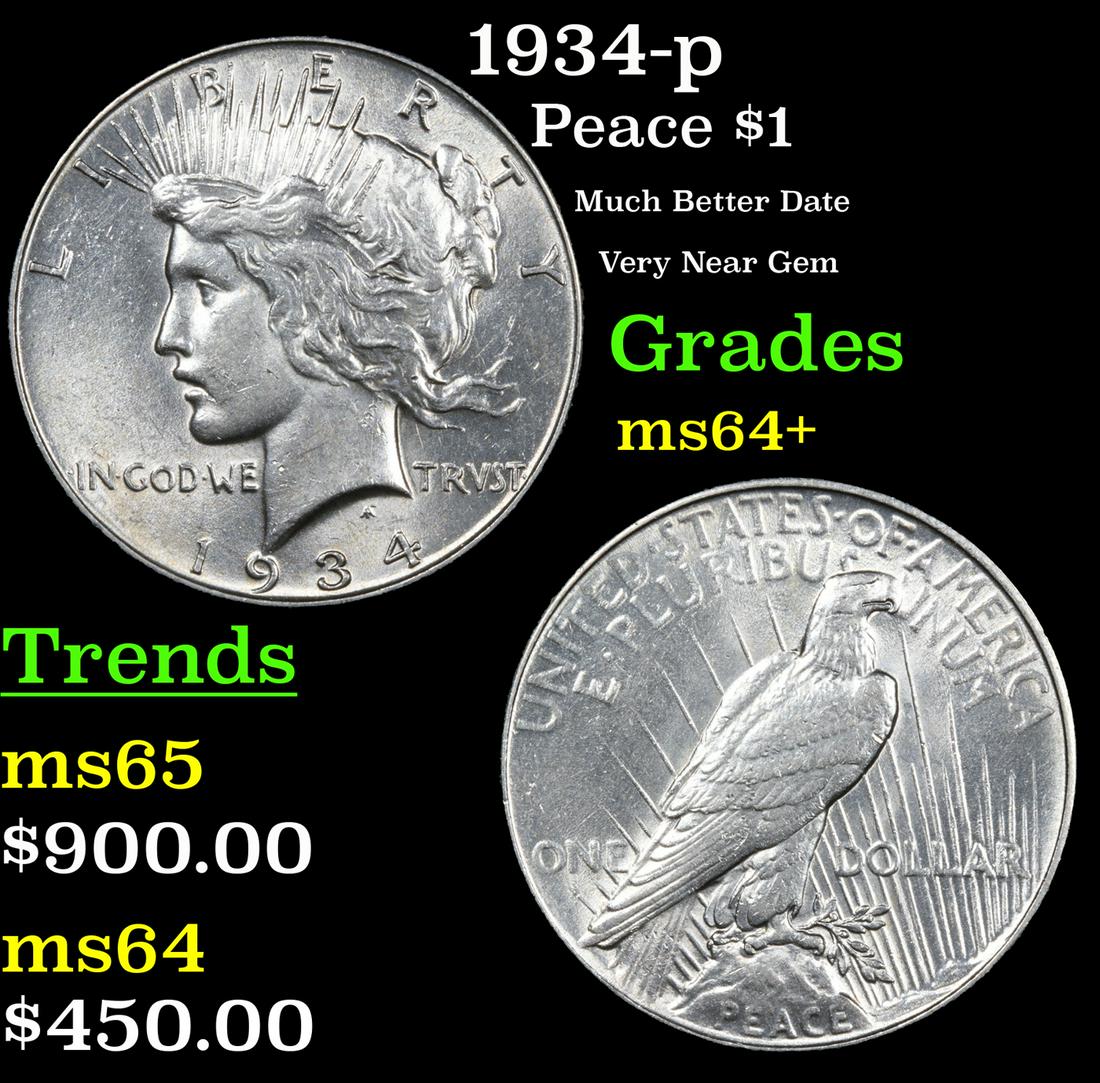 1934-p Peace Dollar $1 Grades Choice+ Unc (1 of 3)