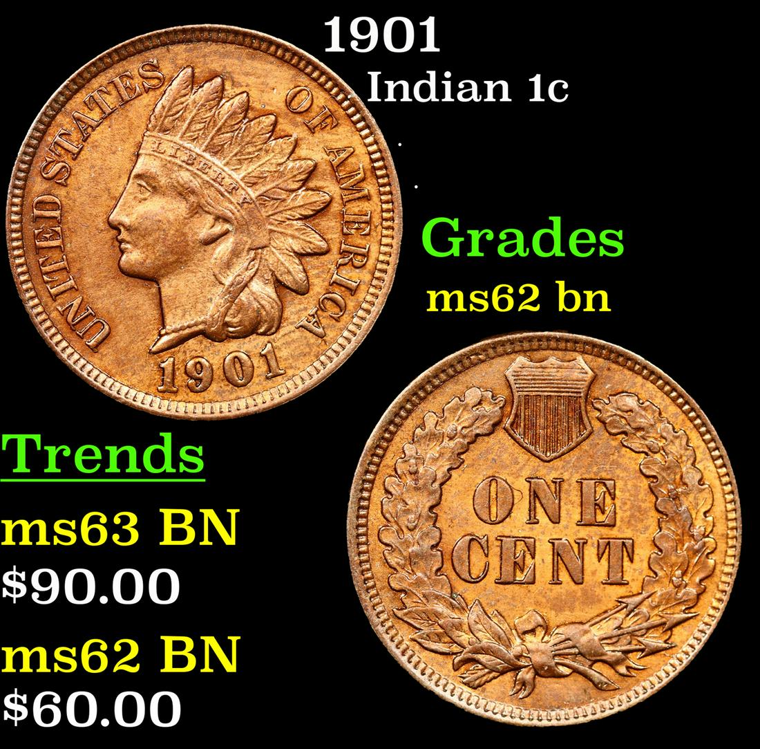1901 Indian Cent 1c Grades Select Unc BN (1 of 3)