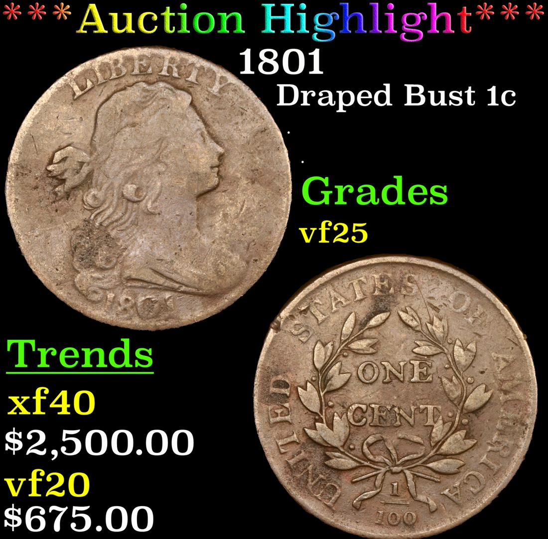 ***Auction Highlight*** 1801 Draped Bust Large Cent 1c Graded vf25 By SEGS (fc) (1 of 5)