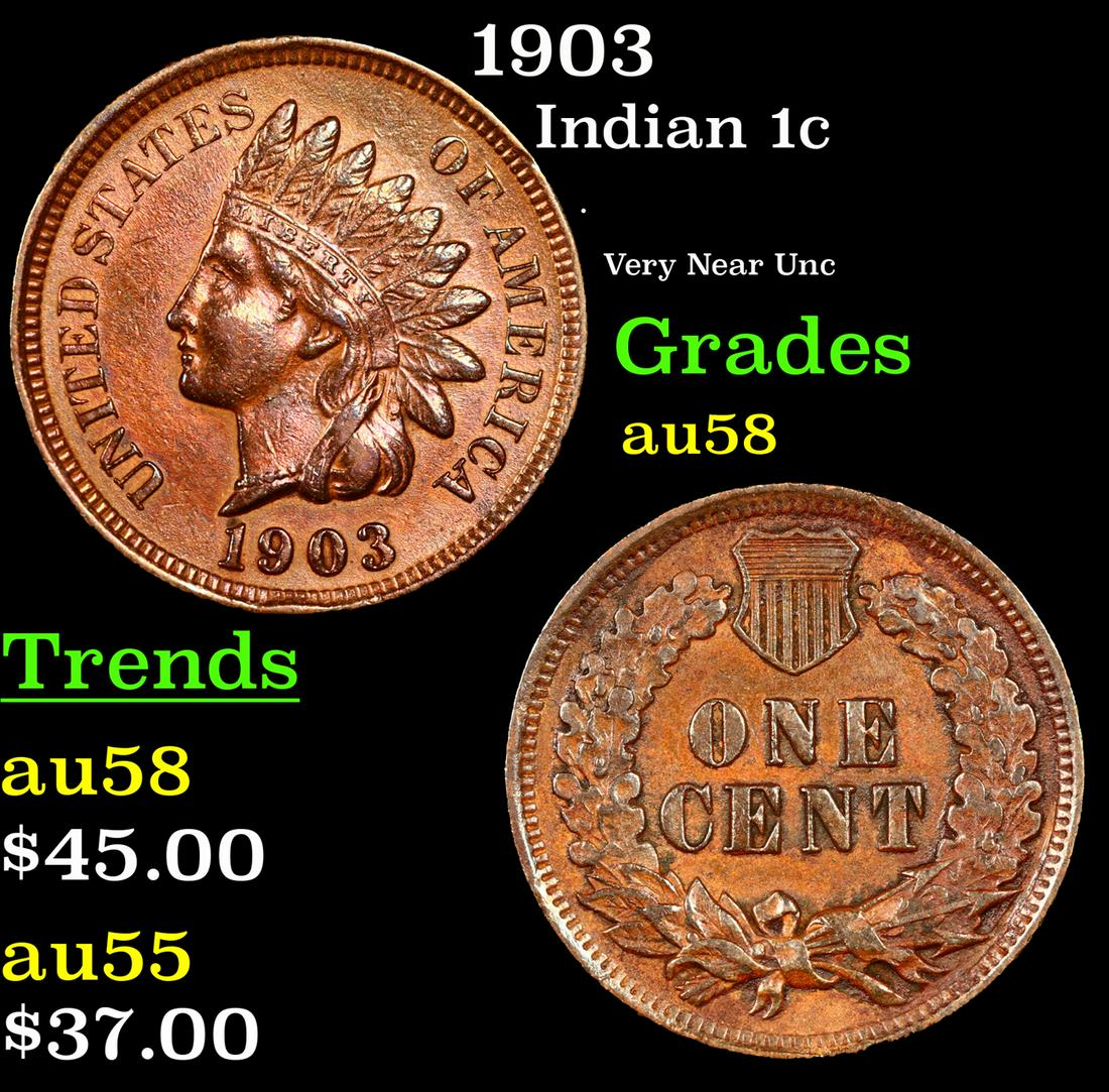 1903 Indian Cent 1c Grades Choice AU/BU Slider (1 of 3)