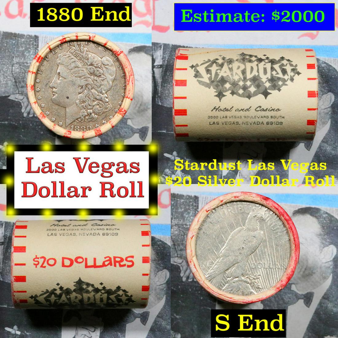 ***Auction Highlight*** Full Morgan/Peace Casino Las Vegas Stardust silver $1 roll $20, 1880 & S end (1 of 5)