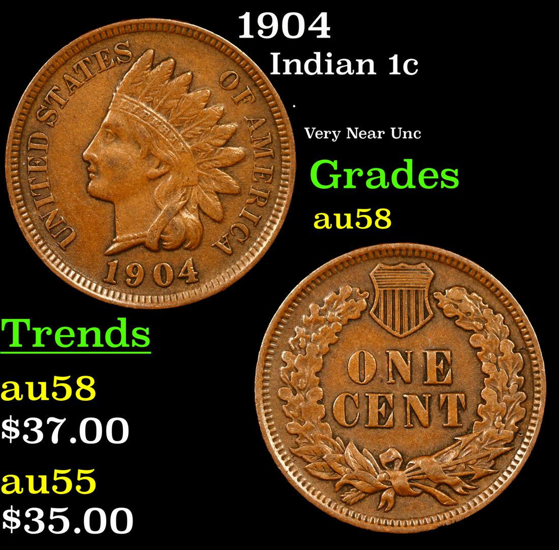 1904 Indian Cent 1c Grades Choice AU/BU Slider (1 of 3)