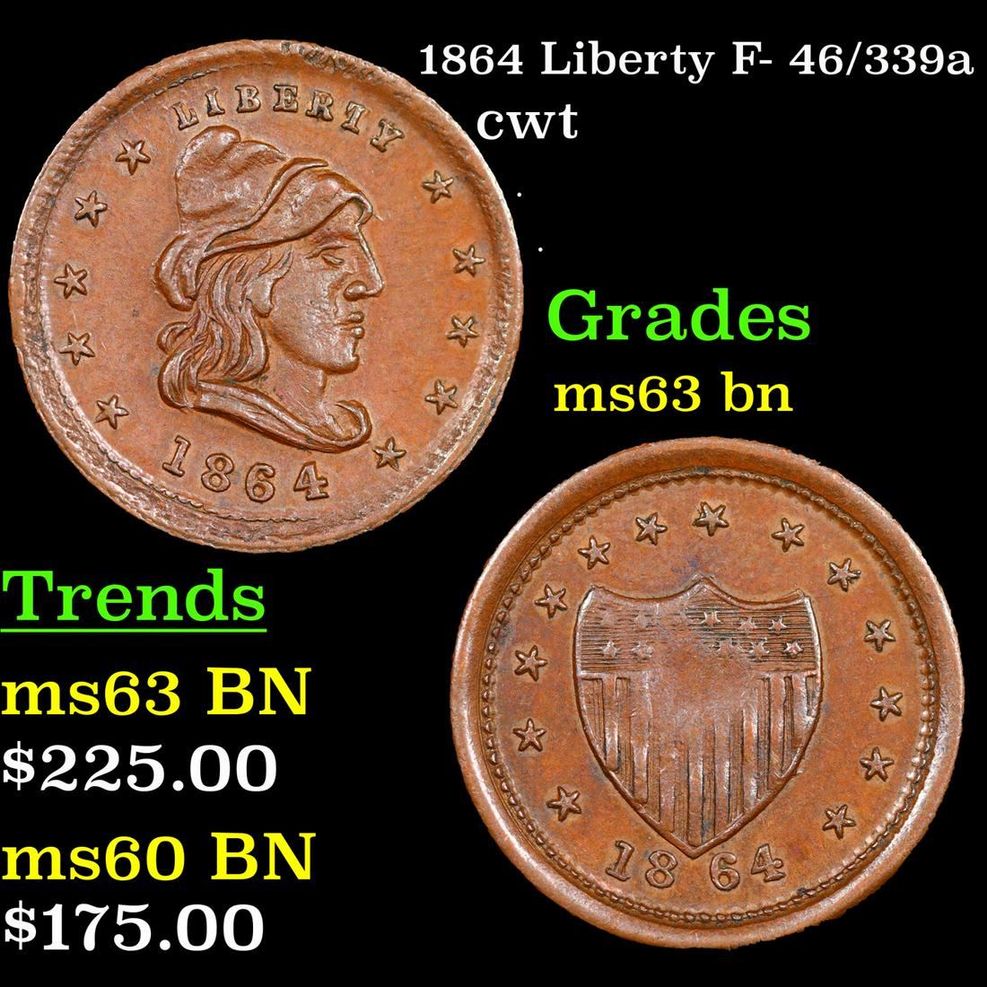 1864 Liberty Civil War Token F- 46/339a 1c Grades Select Unc BN (1 of 3)