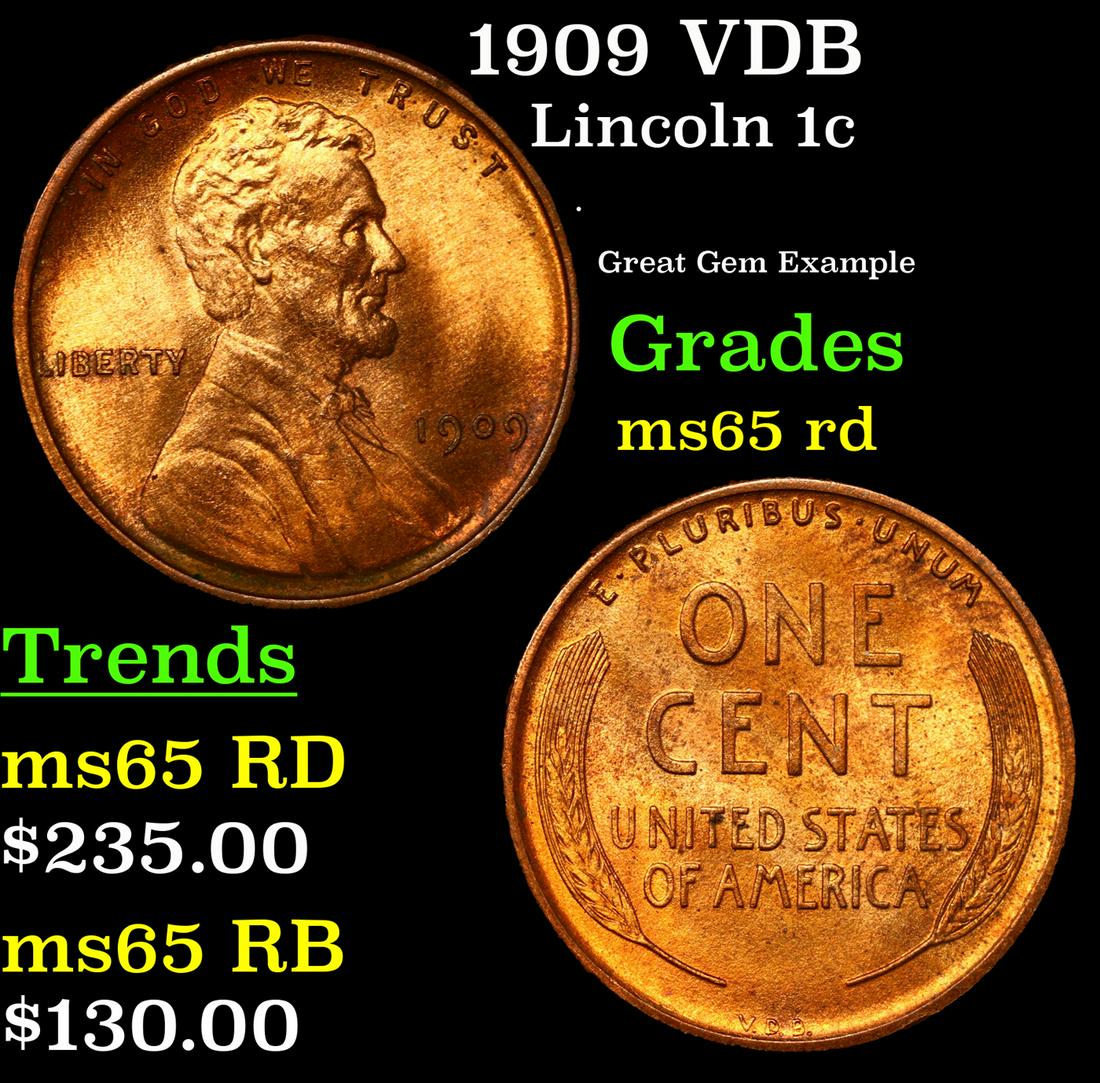 1909 VDB Lincoln Cent 1c Grades GEM Unc RD (1 of 3)