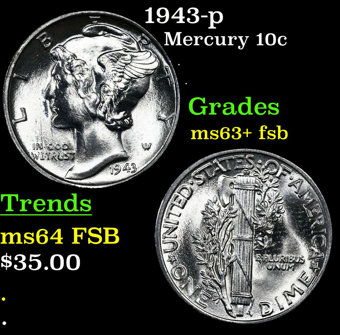 1943-p Mercury Dime 10c Grades Select Unc+ FSB (1 of 3)