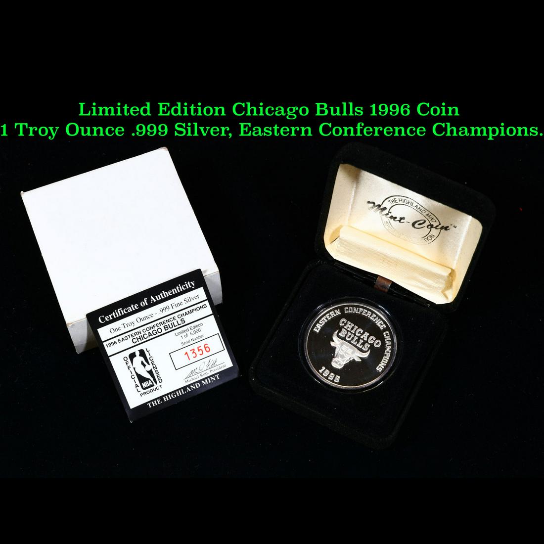 Limited Edition Chicago Bulls 1996 Coin 1 Troy Ounce .999 Silver, Eastern Conference Champions. (1 of 2)