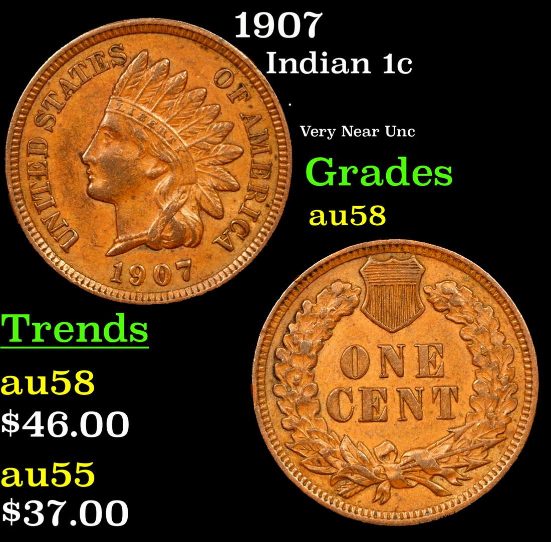 1907 Indian Cent 1c Grades Choice AU/BU Slider (1 of 3)