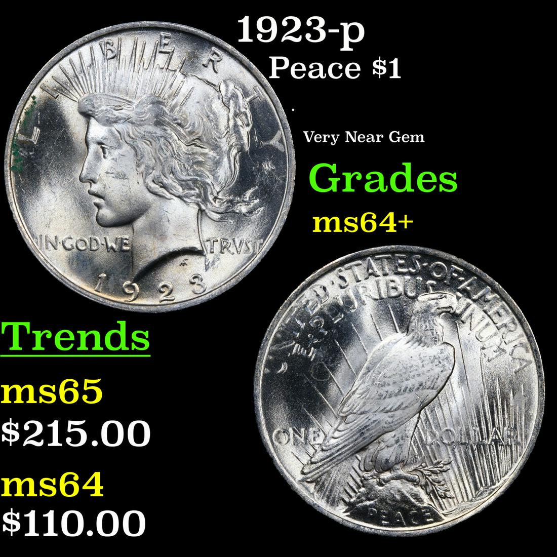 1923-p Peace Dollar $1 Grades Choice+ Unc (1 of 3)