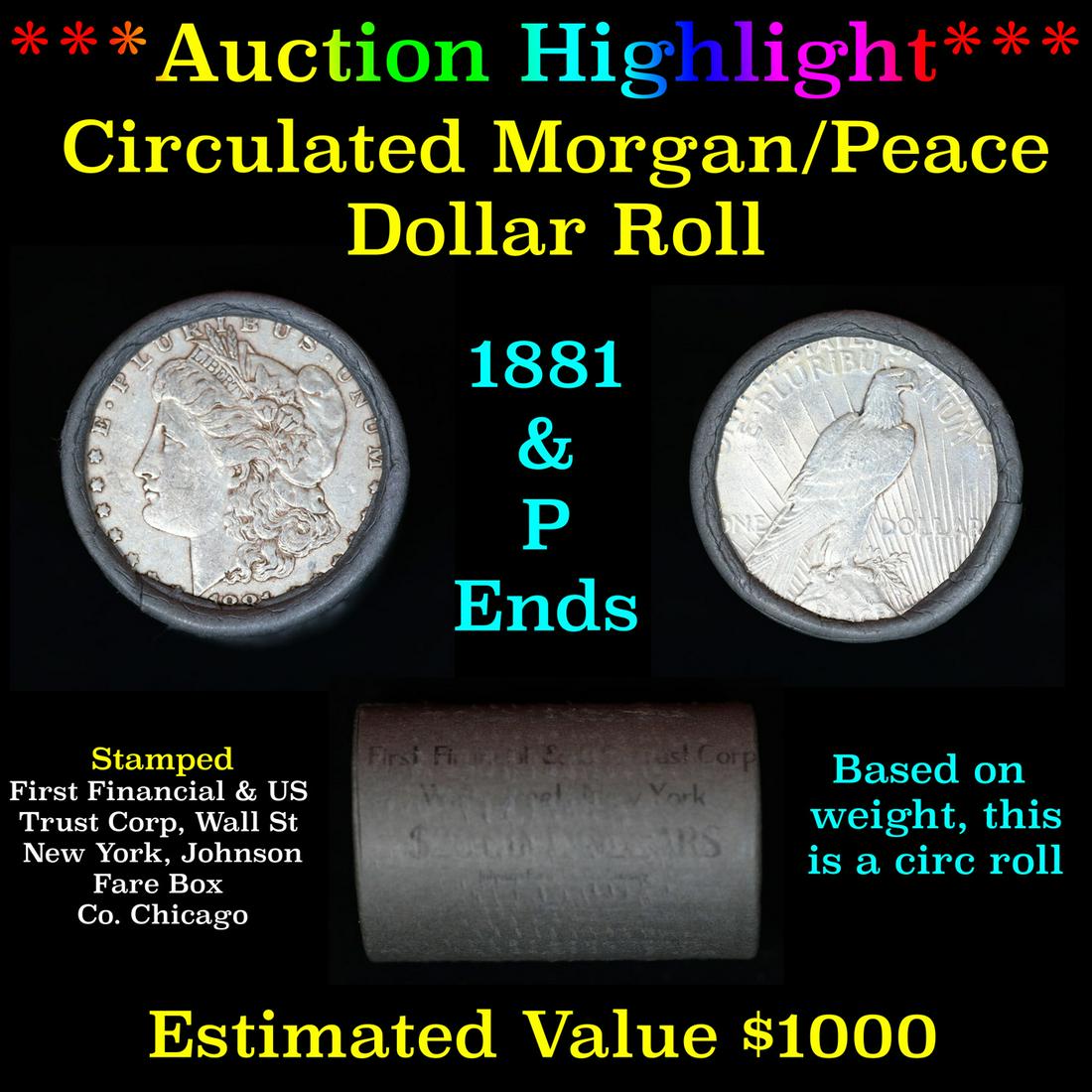 ***Auction Highlight***  First Financial Shotgun 1881 & 'P' Ends Mixed Morgan/Peace Silver dollar (1 of 4)