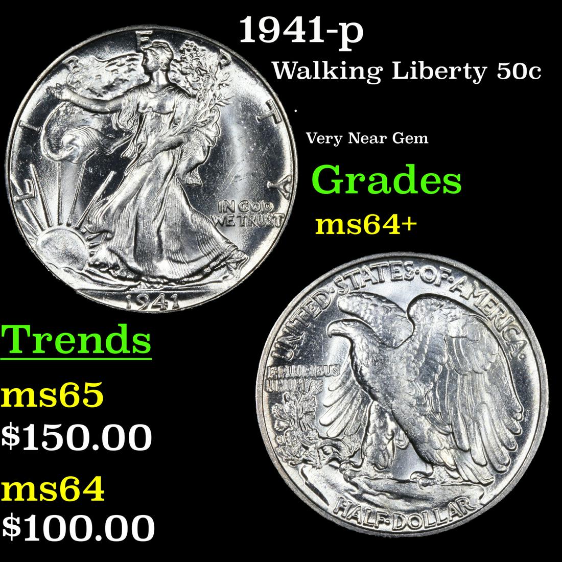 1941-p Walking Liberty Half Dollar 50c Grades Choice+ Unc (1 of 3)