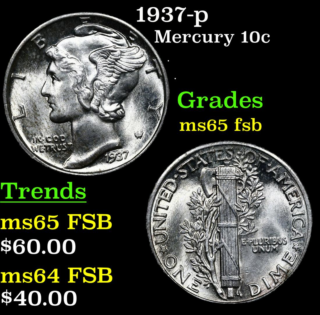 1937-p Mercury Dime 10c Grades GEM FSB (1 of 3)