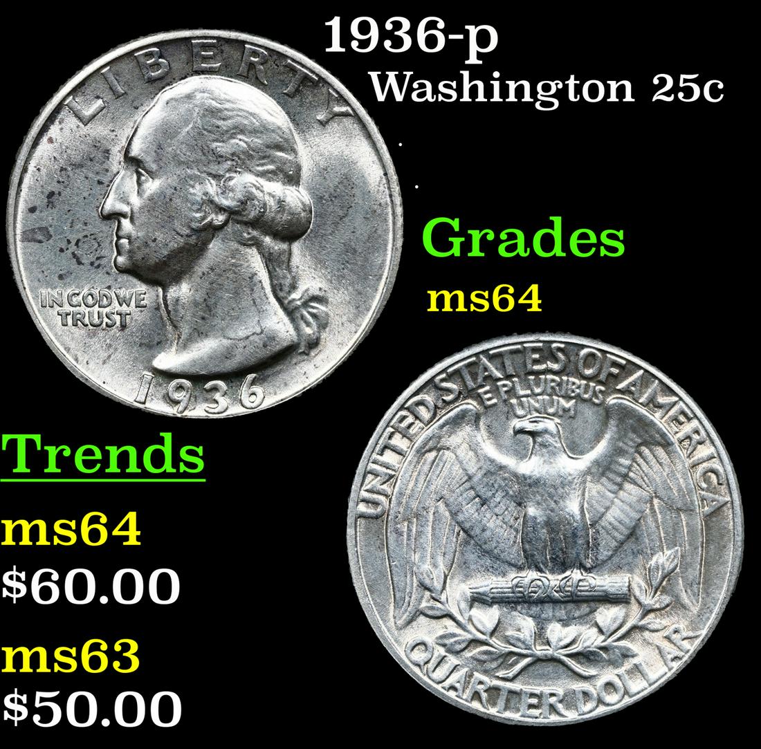 1936-p Washington Quarter 25c Grades Choice Unc (1 of 3)