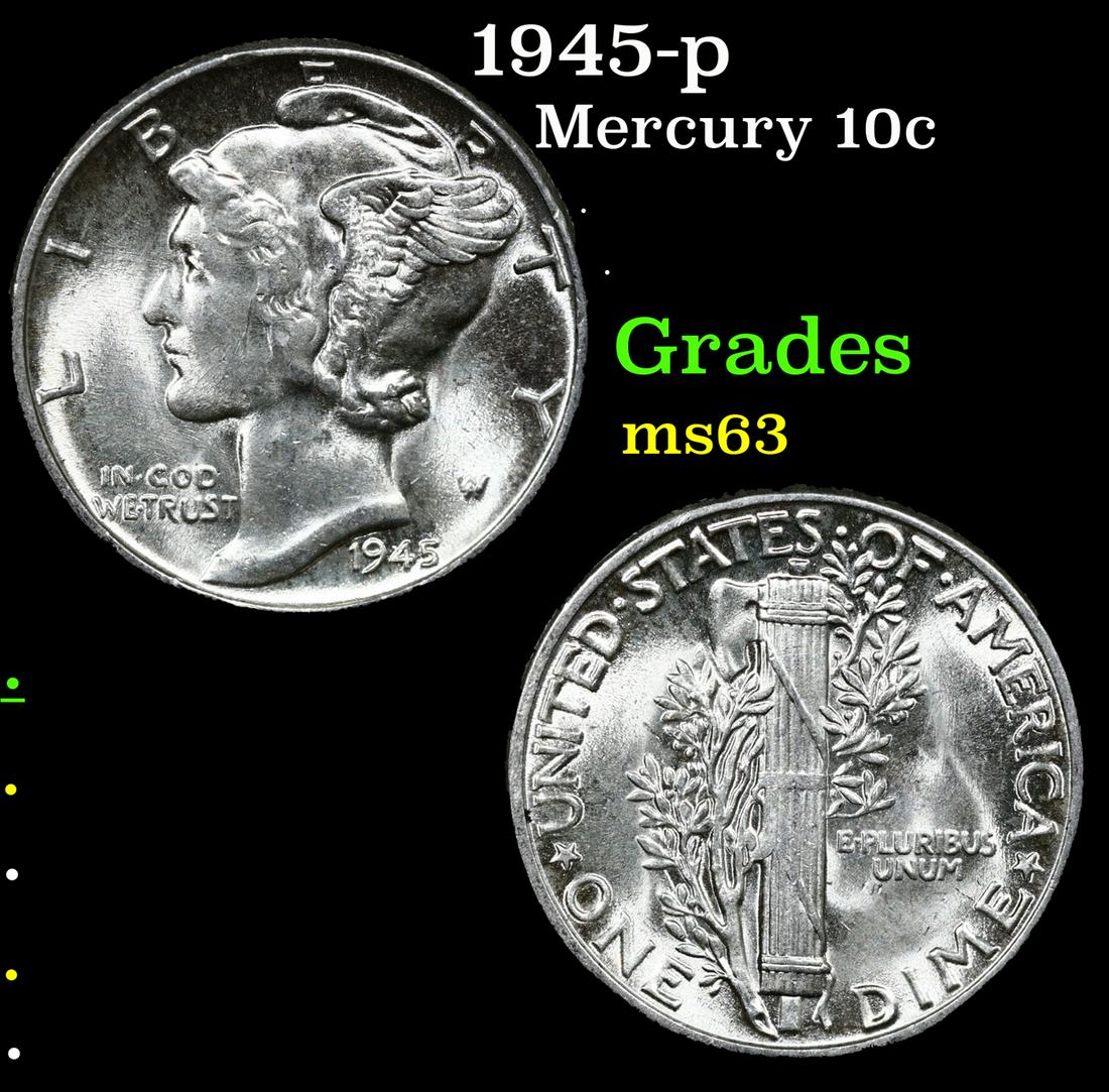 1945-p Mercury Dime 10c Grades Select Unc (1 of 3)