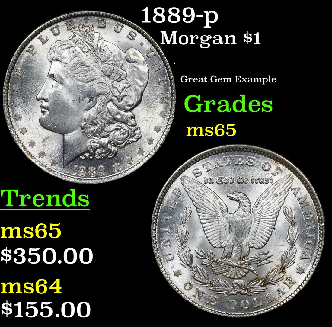 1889-p Morgan Dollar $1 Grades GEM Unc (1 of 3)