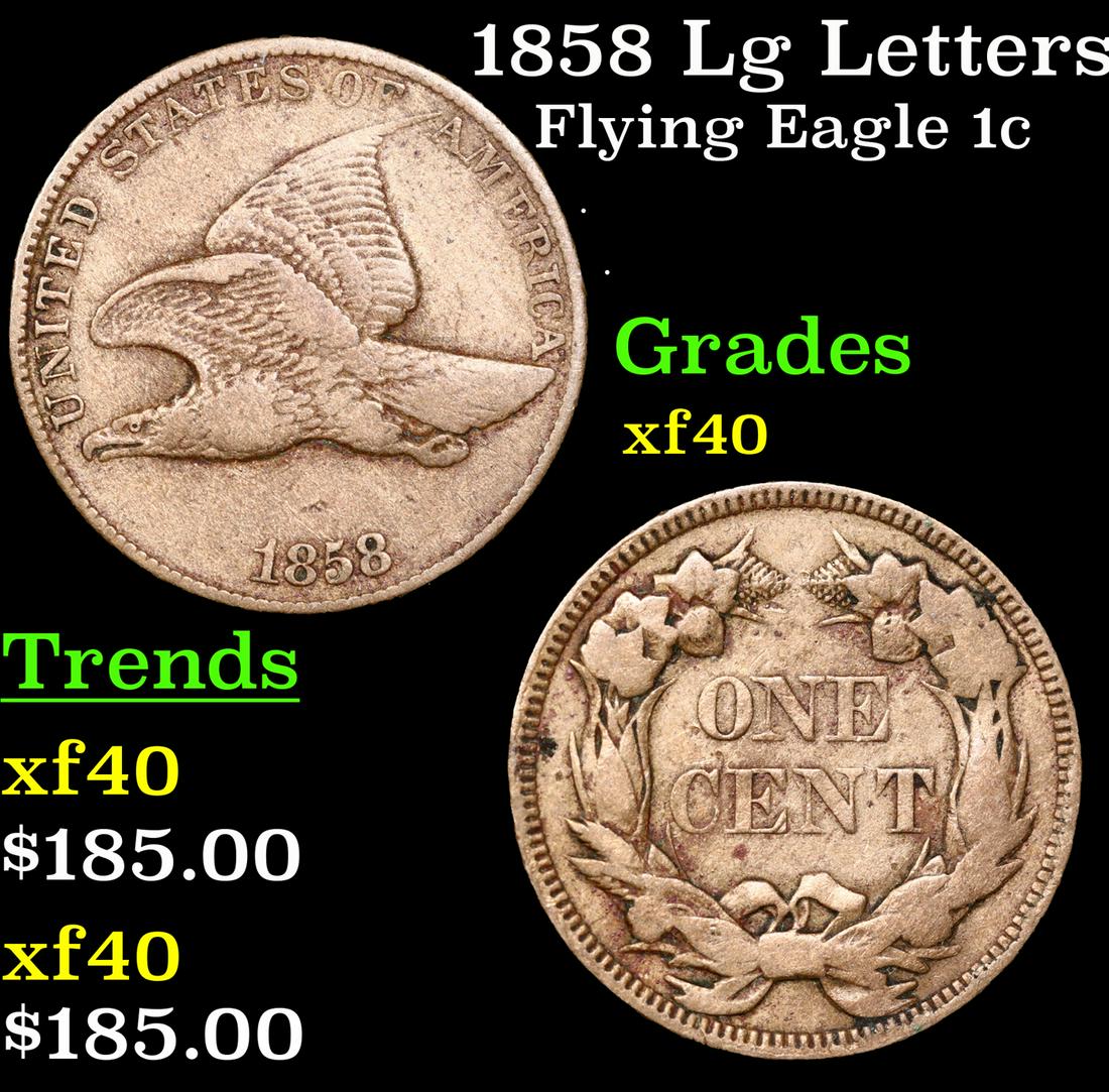 1858 Lg Letters Flying Eagle Cent 1c Grades xf (1 of 3)