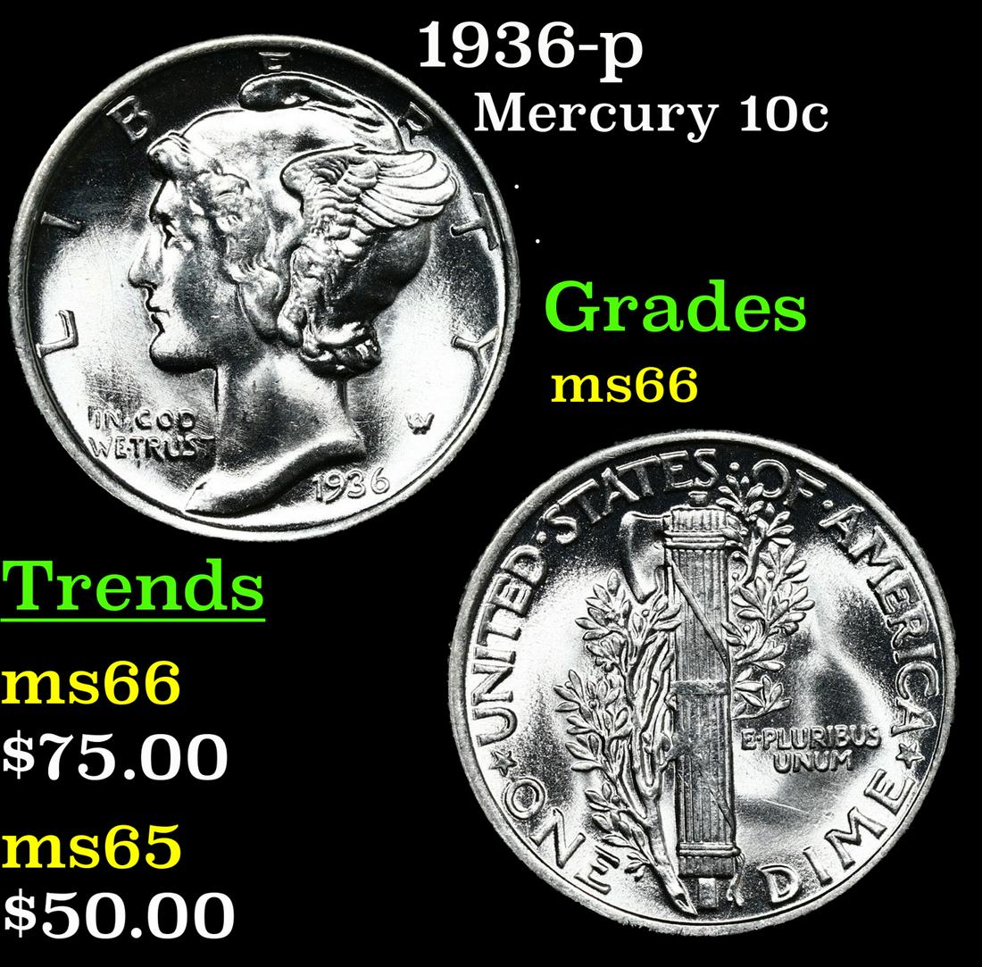 1936-p Mercury Dime 10c Grades GEM+ Unc (1 of 3)