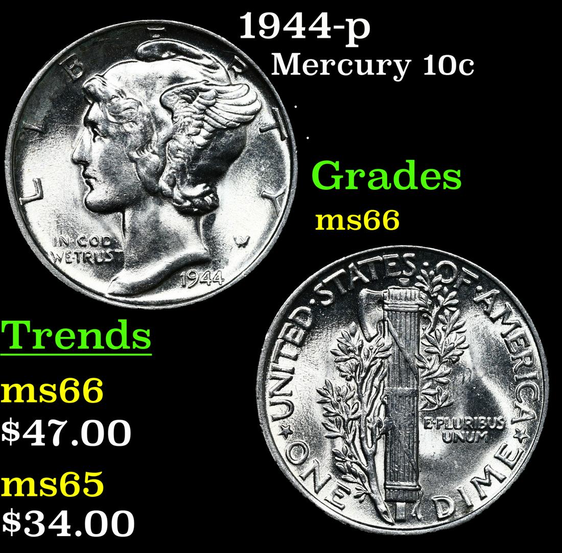 1944-p Mercury Dime 10c Grades GEM+ Unc (1 of 3)