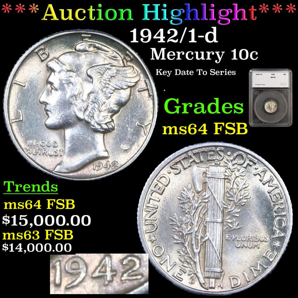 ***Auction Highlight*** 1942/1-d Mercury Dime 10c Graded ms64 FSB By SEGS (fc) (1 of 5)