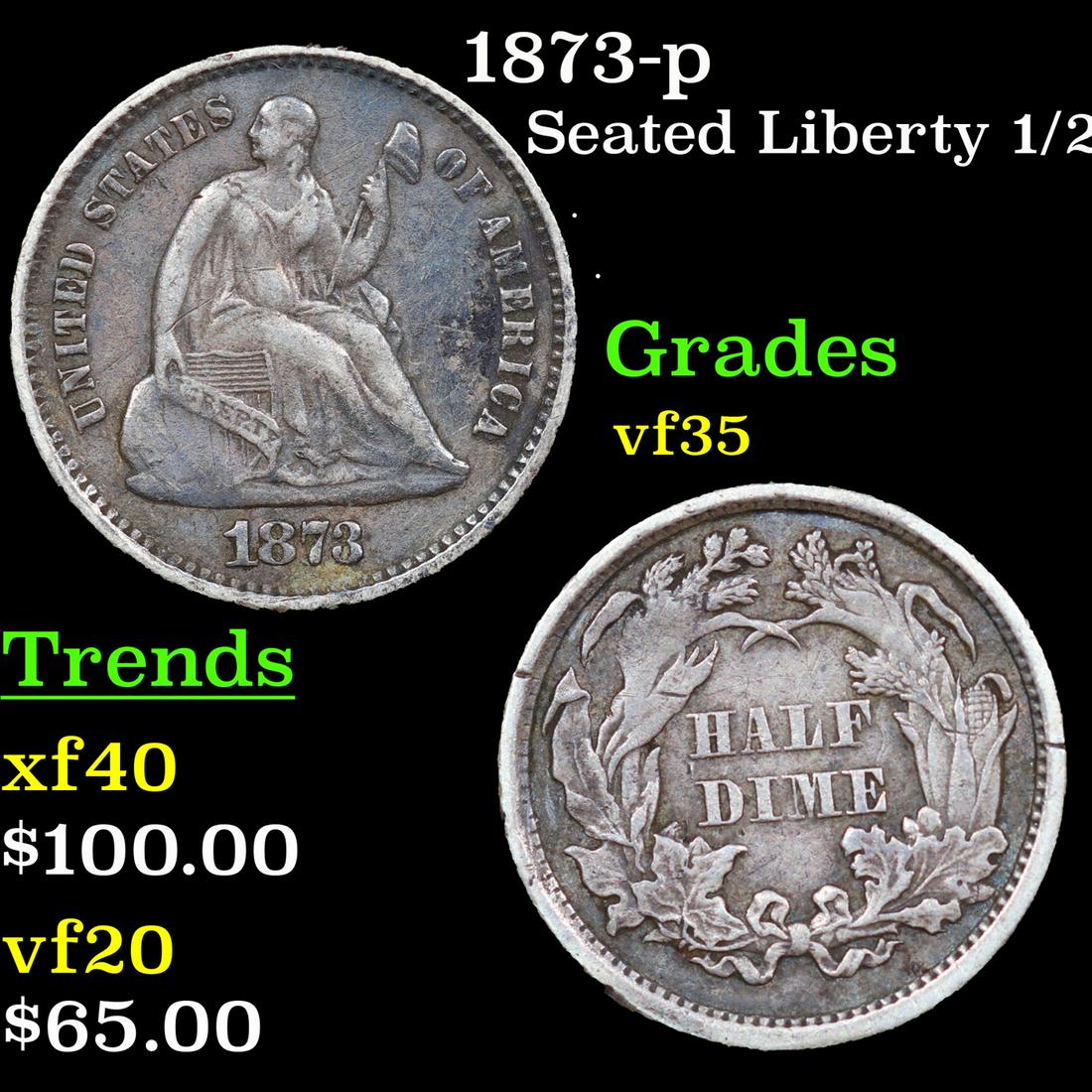 1873-p Seated Liberty Half Dime 1/2 10c Grades vf++ (1 of 3)