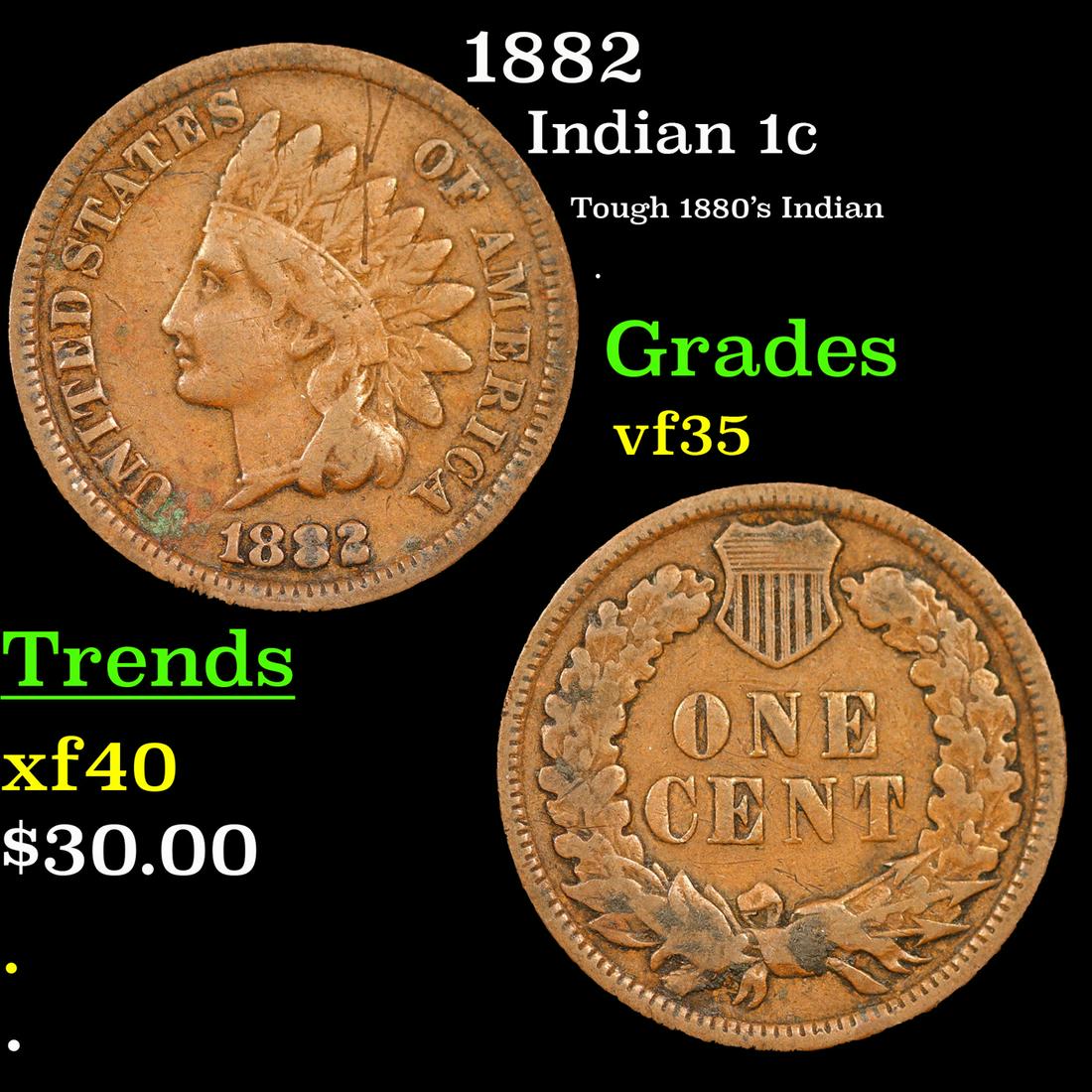 1882 Indian Cent 1c Grades vf++ (1 of 3)
