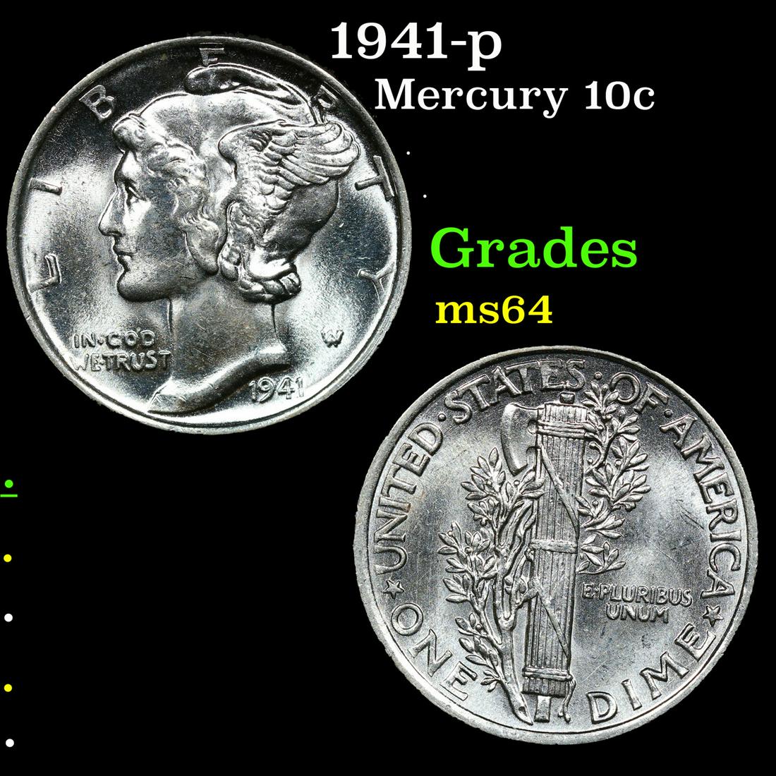 1941-p Mercury Dime 10c Grades Choice Unc (1 of 3)