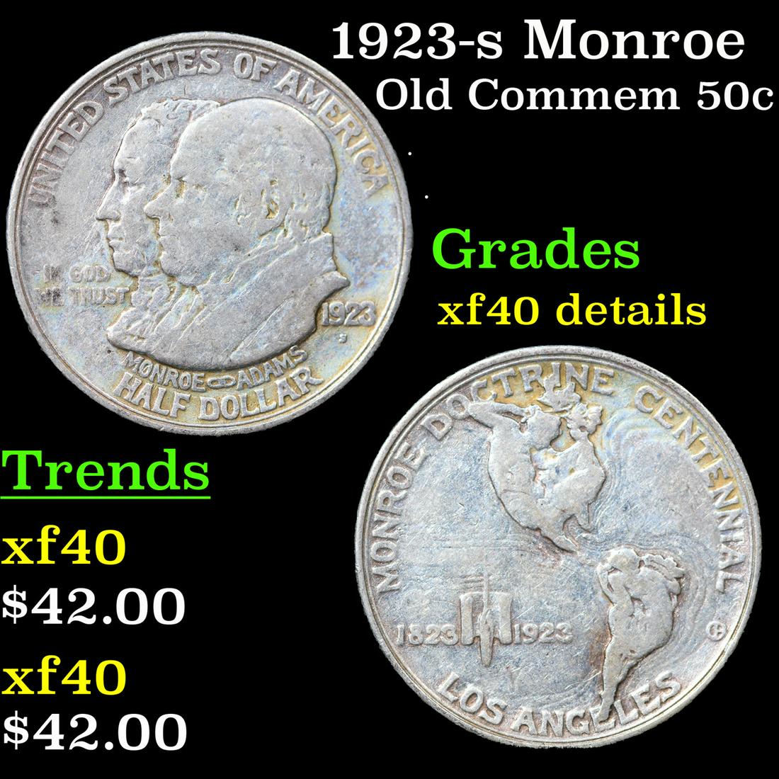 1923-s Monroe Old Commem Half Dollar 50c Grades xf Details (1 of 3)