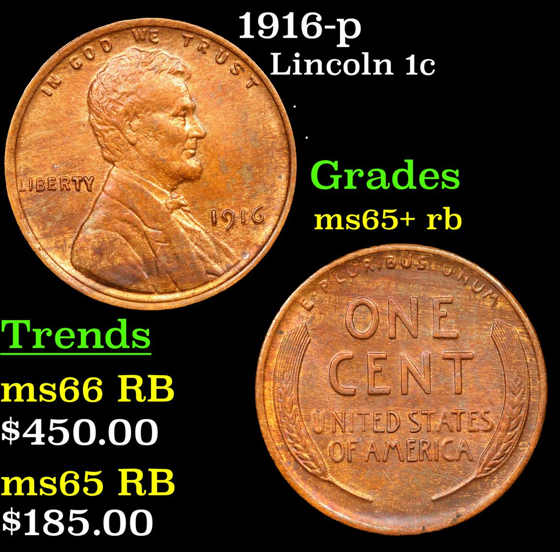 1916-p Lincoln Cent 1c Grades Gem+ Unc RB (1 of 3)