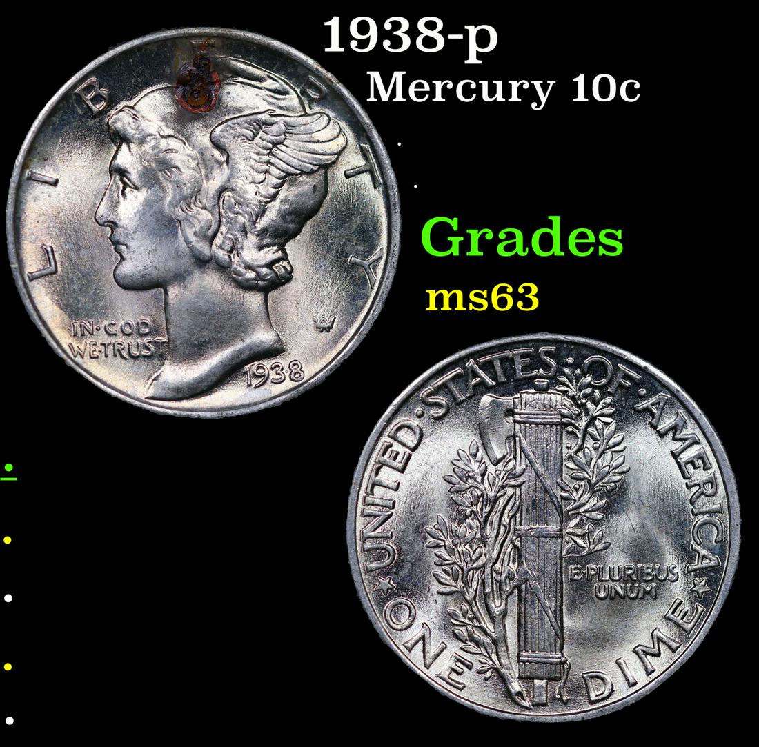 1938-p Mercury Dime 10c Grades Select Unc (1 of 3)