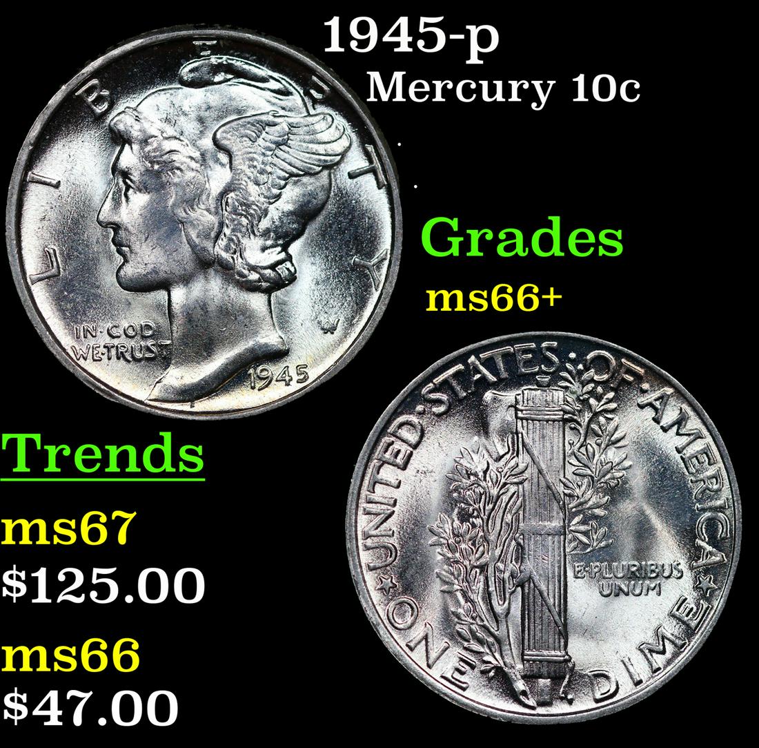 1945-p Mercury Dime 10c Grades GEM++ Unc (1 of 3)