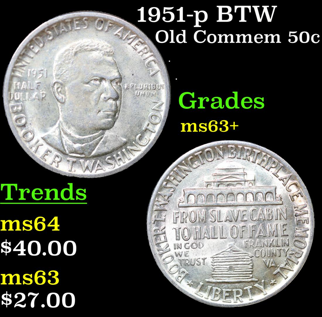1951-p BTW Old Commem Half Dollar 50c Grades Select+ Unc (1 of 3)